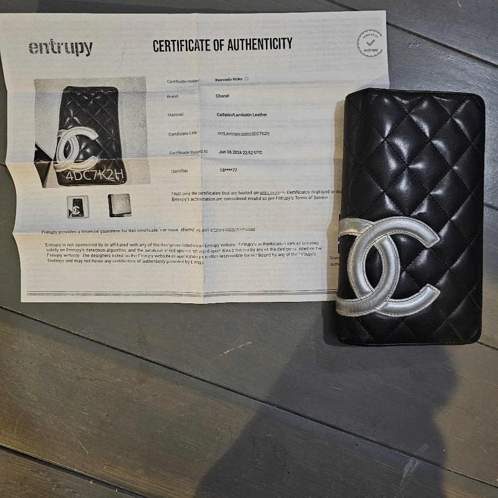CHANEL Black Calfskin Quilted Cambon  Wallet One Size